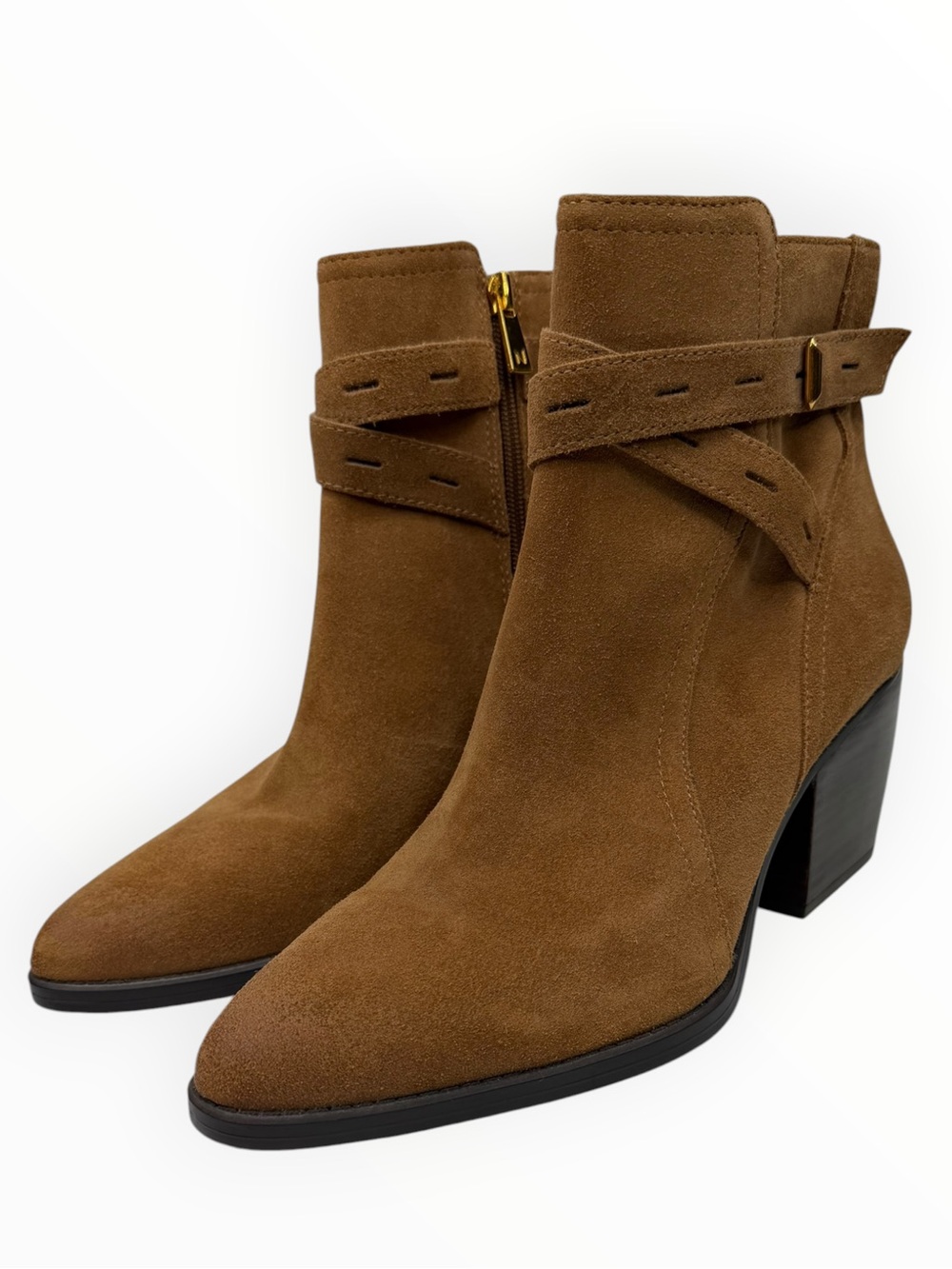 Naturalizer Women's Brown Suede Ankle Boot with Strap Detail size 10